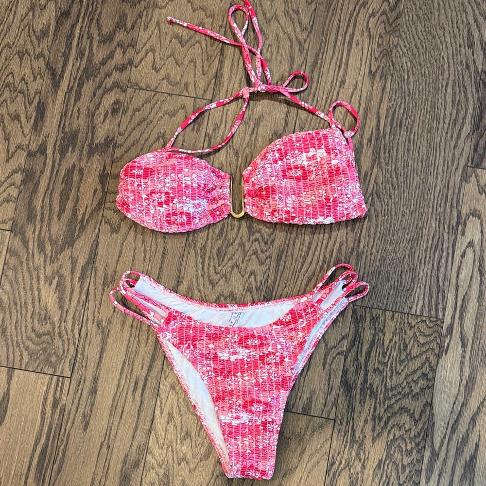 Pink Textured Bikini Set